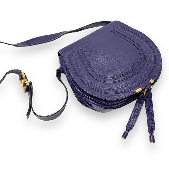 Chloé Marcie Medium Saddle Bag in Blue Indigo Satchel Crossbody Adjustable Strap - Picture 5 of 16